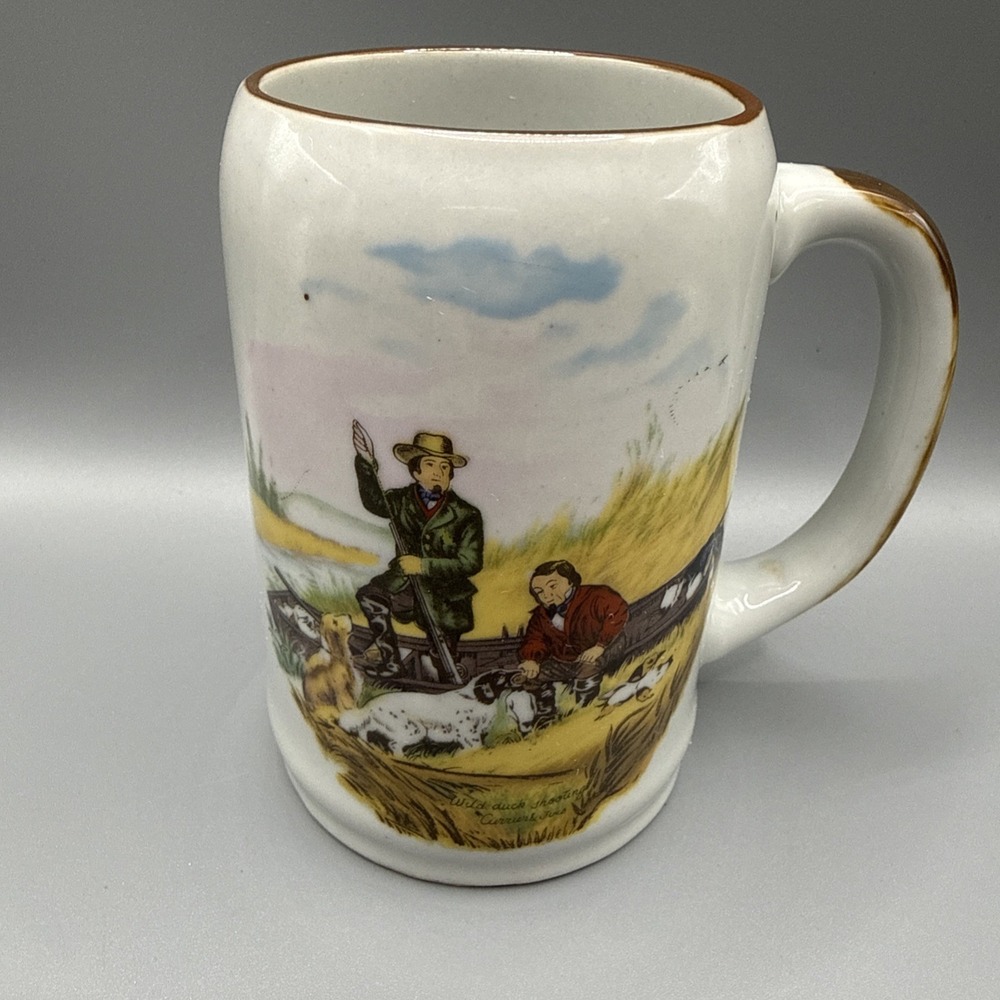 Vintage Currier and Ives Wild Duck Shooting Stein Mug English Setter Spaniel Dog